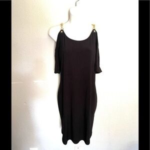 SOHO APPAREL gold chain cold shoulder black dress